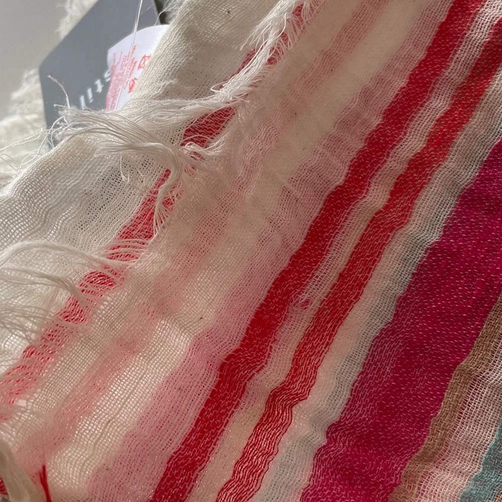 Pistil Malia Scarf Poppy Lightweight Cotton Stripe Fringe Wrap